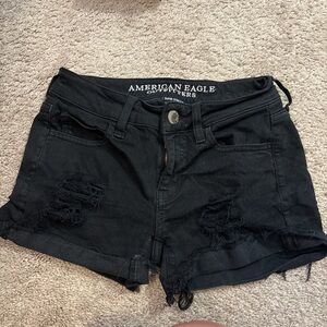 American Eagle Outfitters Black Distressed High-Rise Jean Shorts
